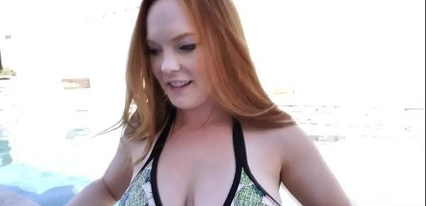  Horny redhead mom Summer Hart trips off her bikini and lets stepson fill her up